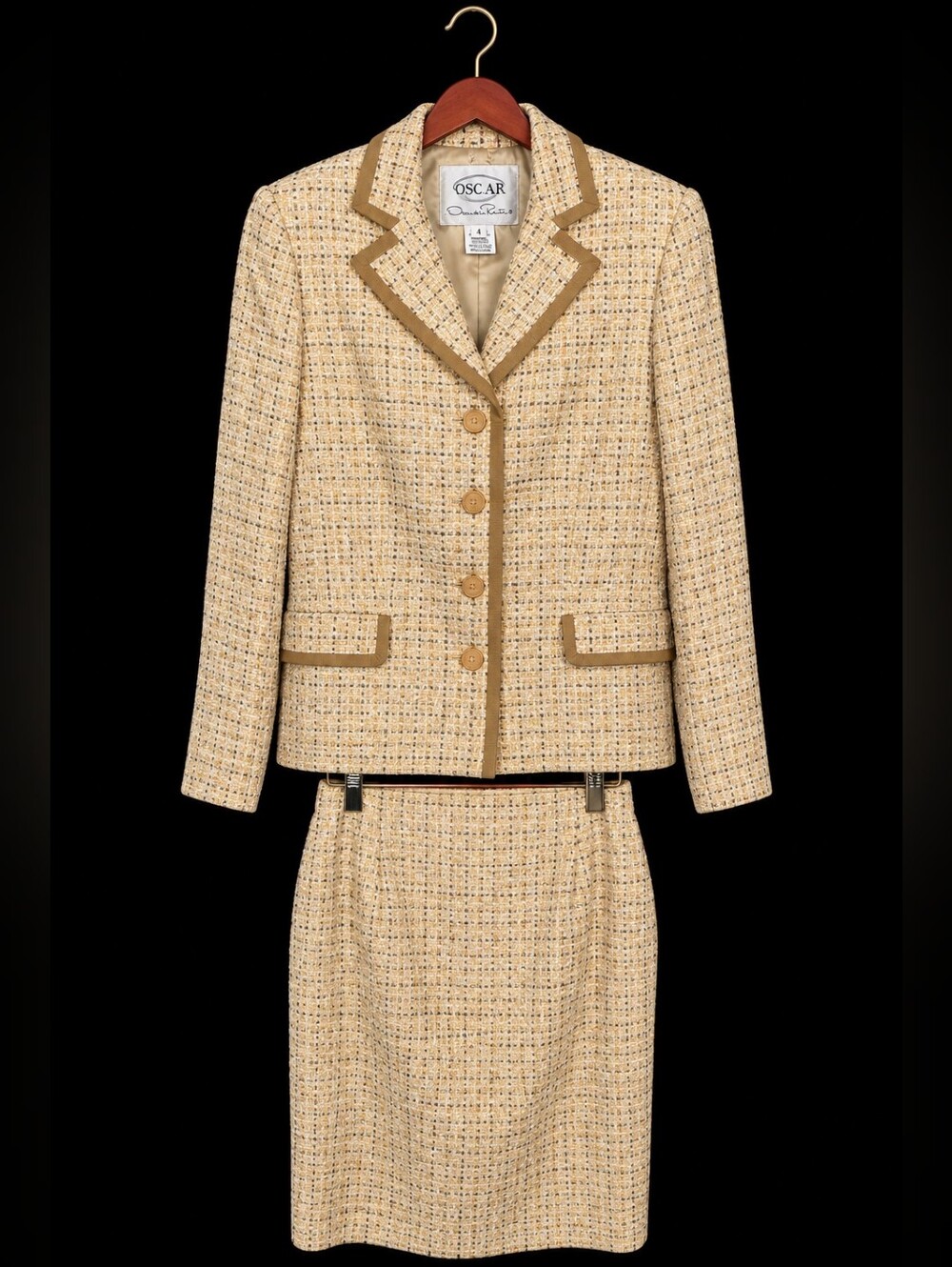 Vintage OSCAR de la Renta Tweed Bouclé Skirt Suit Set Size 4